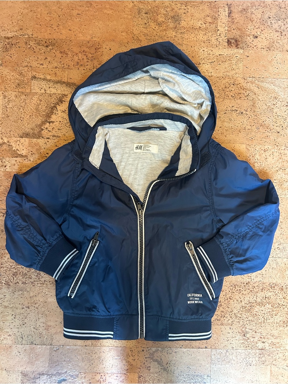 H&M Navy and Light Gray Hooded Rain Jacket for Kids